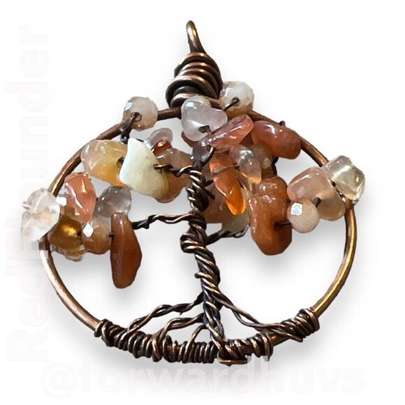 Unique Handmade Tree Of Life Pendant with Quartz Chips | Bronze-Colored Wire - Picture 3 of 9